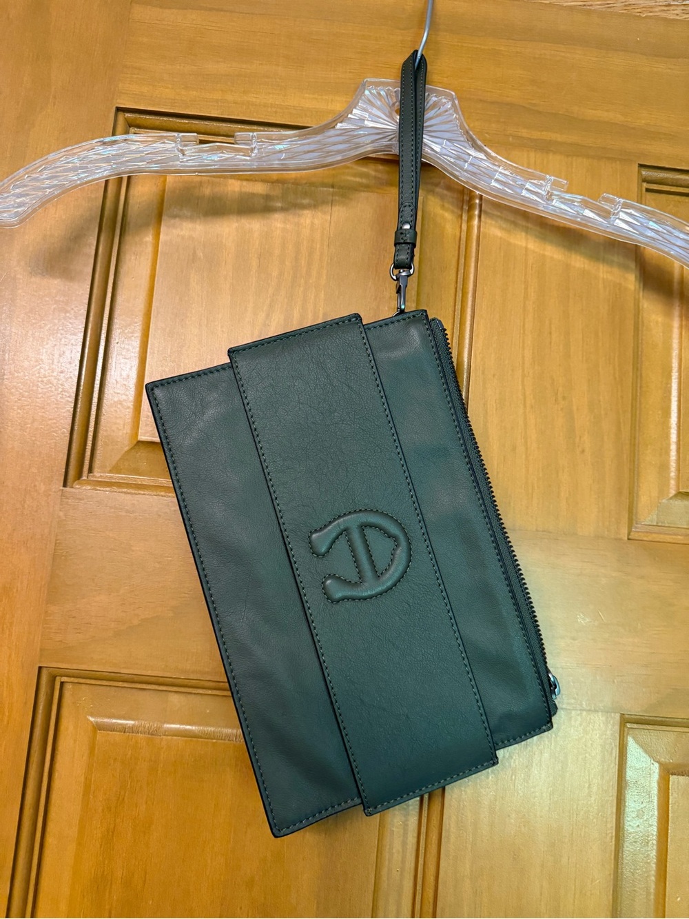 Etienne Aigner Black Leather Wristlet Clutch with Signature Logo